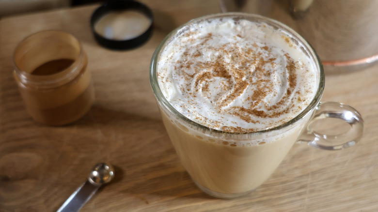 horchata latte topped with whipped cream and cinnamon